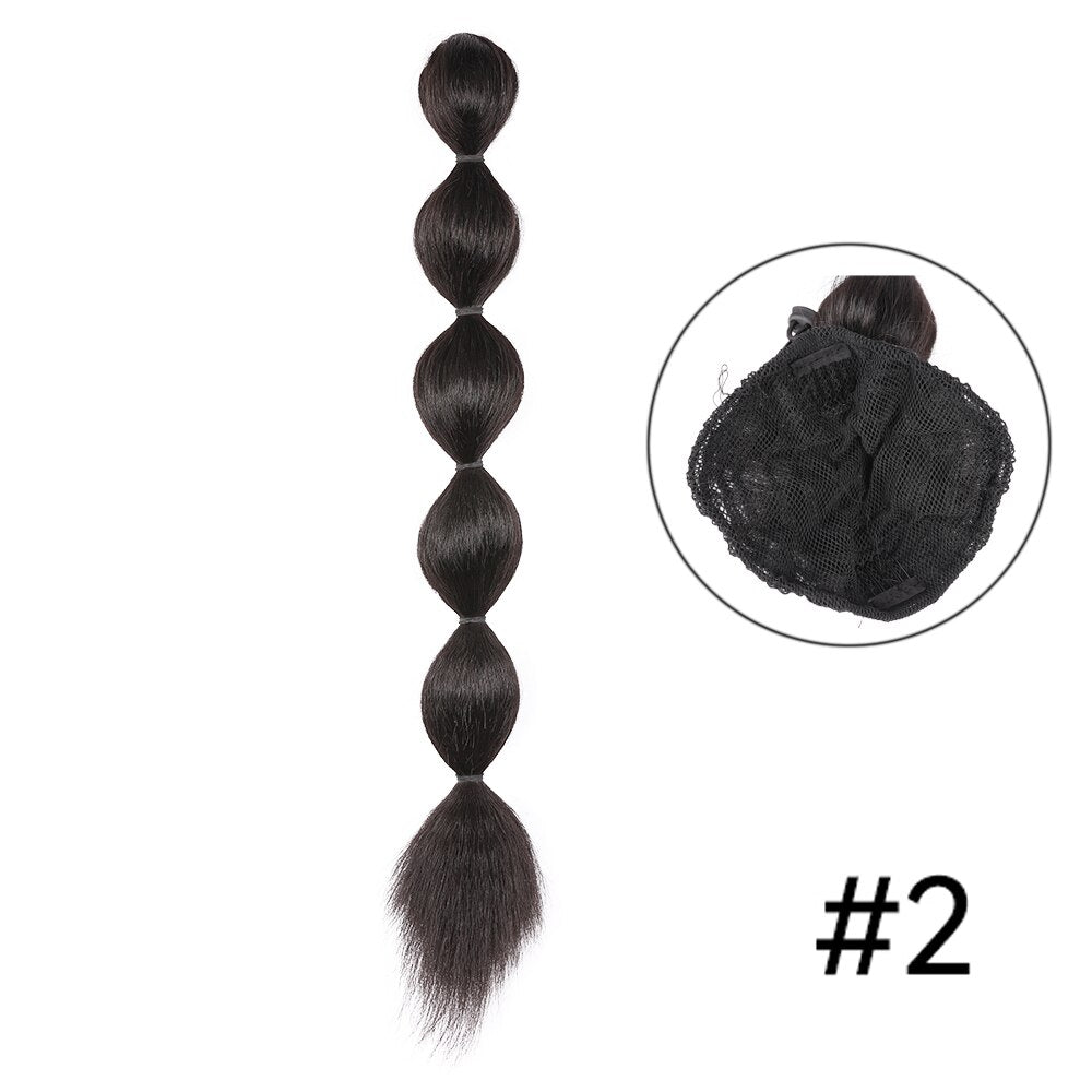 Kinky Straight Ponytail Syntehtic Bubble Ponytail Extensions 20Inch Long Drawstring Antern Bubble Pony Tail For Black Women
