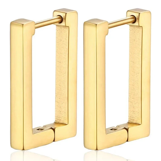 2PCS Square Geometric Earrings for Women Rectangular Gold Color Hoop Earrings Stainless Steel Earrings Trendy Jewelry Gifts