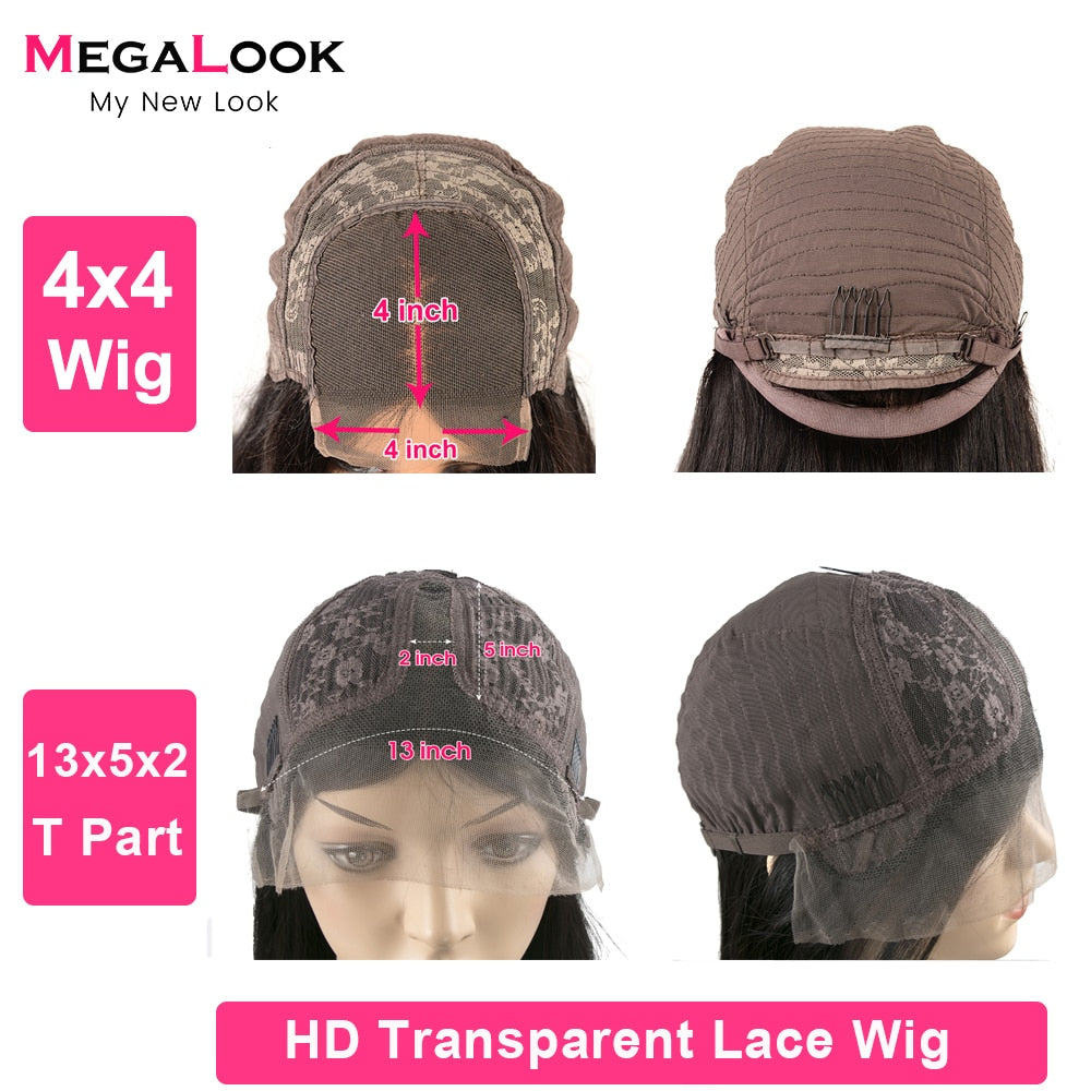 13x5x2 T Part Lace Front Wig Pre Pluckes MEGALOOK Human Hair Wigs For Women 4x4 Closure Wigs Short Straight Bob Wigs 180 Density