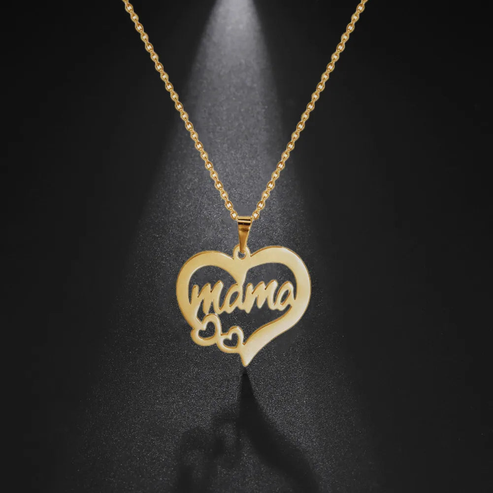 HIPEE Delicate Heart Shaped MAMA Lettering Pendant Necklace Family Mom Necklaces Pendants Jewelry Romantic Mother's Day Gift