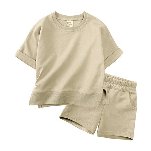 Kids Tales 2023 Summer Essential Loungewear Children's Clothing Sets Suit For Girls Short Sleeve Top+Shorts Boys Costume Outfits