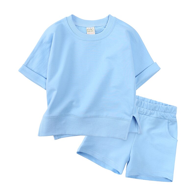 Kids Tales 2023 Summer Essential Loungewear Children's Clothing Sets Suit For Girls Short Sleeve Top+Shorts Boys Costume Outfits