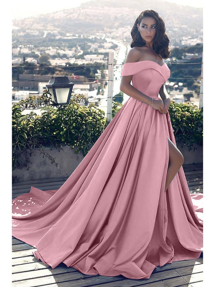 Elegantes Off Shoulder Plus Size Dress Women Sexy V-neck Luxury Backless High Waist Slit Evening Party Dress Vestidos De Fiesta