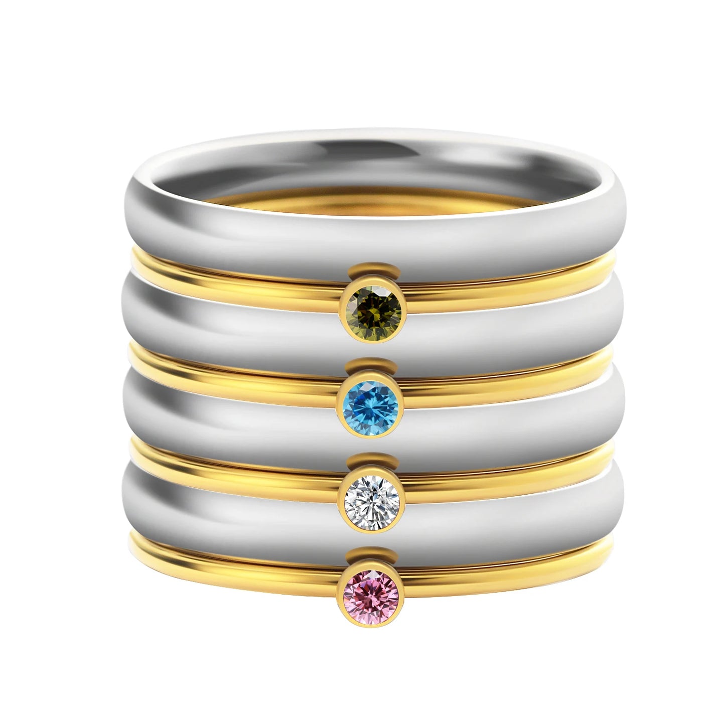 Personalized Names Birthstone Ring 3mm & 1mm Stainless Steel With AAA+ Zircon Engraved for Mothers Day Woman Jewelry Gift