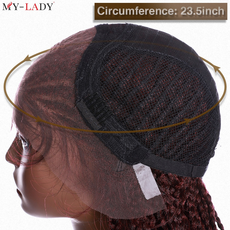 My-Lady Synthetic 26'' Cornrow Braids Lace Wigs Curly Ends Box Braided Lace Front Wig Baby Hair Frontal Afro Wig Black Women
