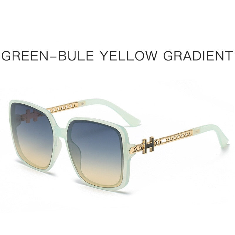 2022 new H fashion large frame personalized rivet European and American fashion sunglasses chain leg street photography face cov