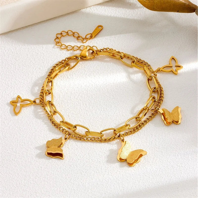 316L Stainless Steel Black And White Fritillaria Roman Round Plate Elegant And Charming Golden Gril Bracelet Evening Jewelry