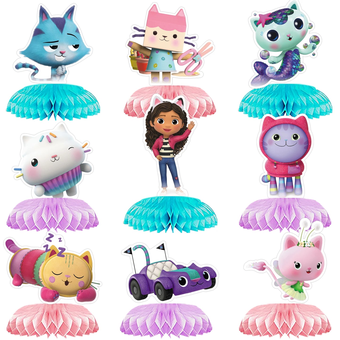 Pink Gabbys Dollhouse Cats Birthday Party Decoration Disposable Tablecloth Cup 3D Doll Balloon For Girls Baby Shower Supplies