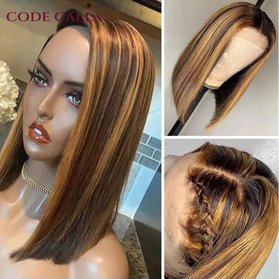Highlight Wig Human Hair Bob Wig Straight Lace Front Wig Human Hair Brazilian Short Bob Human Hair Wigs On Sale Clearance