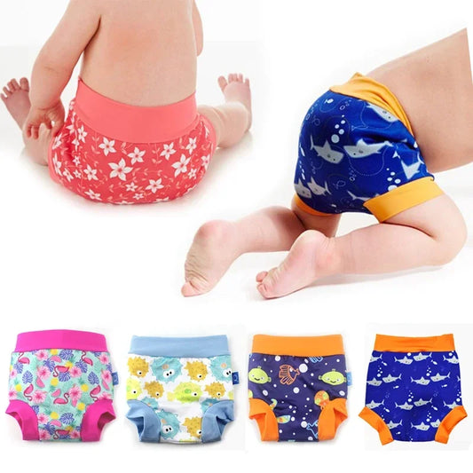 Leakproof Swimming Diaper Newborn Baby High Waist Swimming Nappies Baby Boys Girls Cartoon Printed Cloth Diapers
