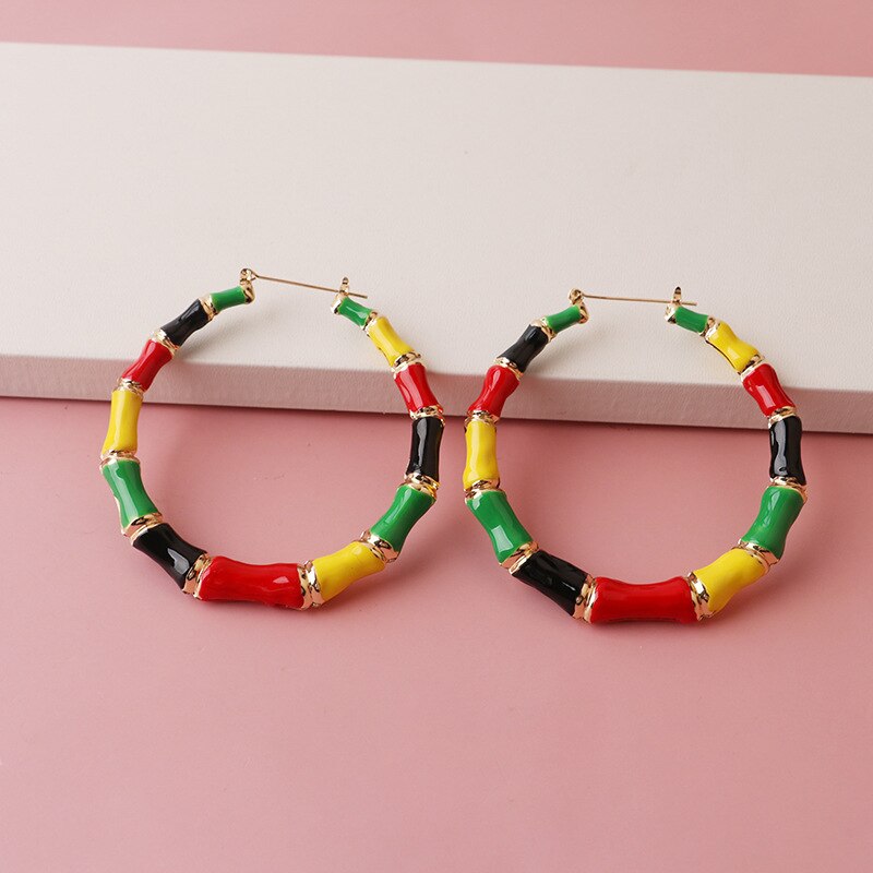 GSOLD Multi Color Hoops Big Bamboo Earrings For Women Exaggerated Sexy Metal Round Circle Hip Hop Earrings Summer Jewelry