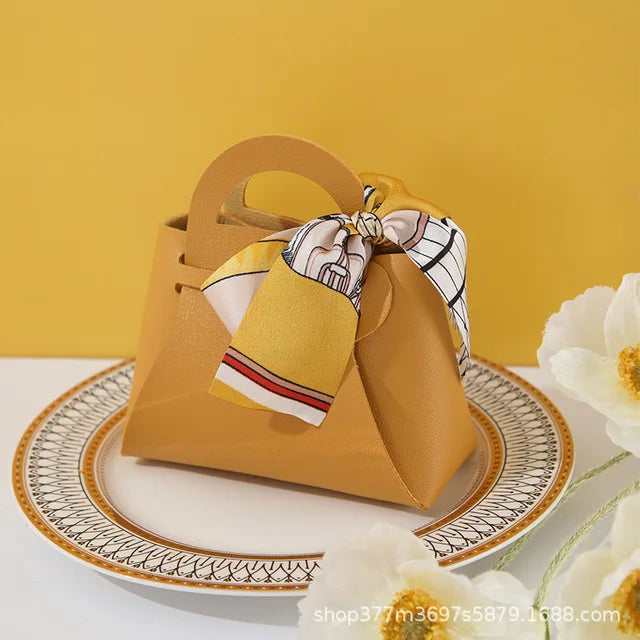 10/20PCS Leather Gift Bags Bow Ribbon Packaging Bag Wedding Favour Distributions Bags Christmas Candy Packaging Box Mini Handbag
