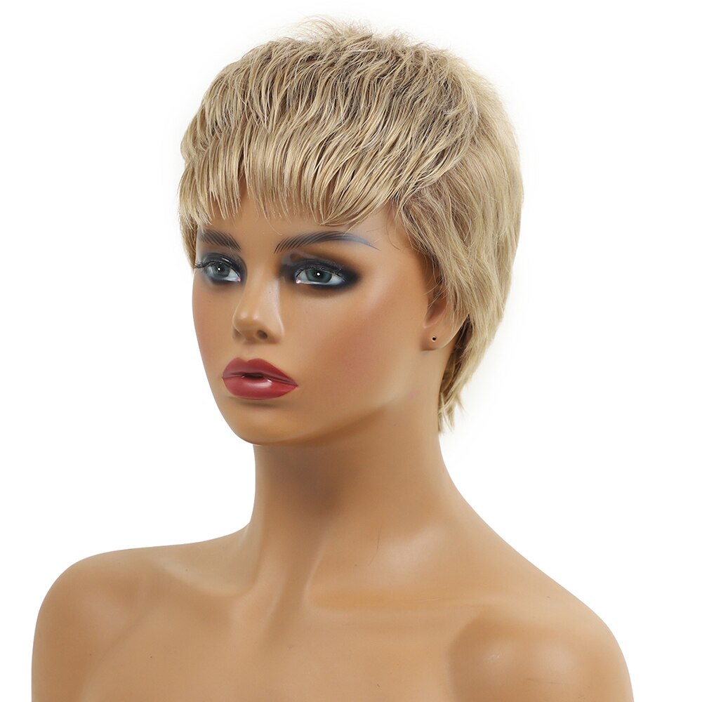 Short Afro Wig for Women Fashion Short Hair Wig Cute Boy Cut Pixie Hairstyle Heat Resistant Blonde Synthetic Wigs with Bangs