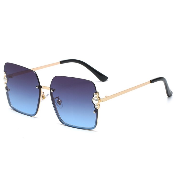 Half Frame Luxury Women Brand Sunglasses Pearl Square Fashion Shades UV400 Vintage Glasses