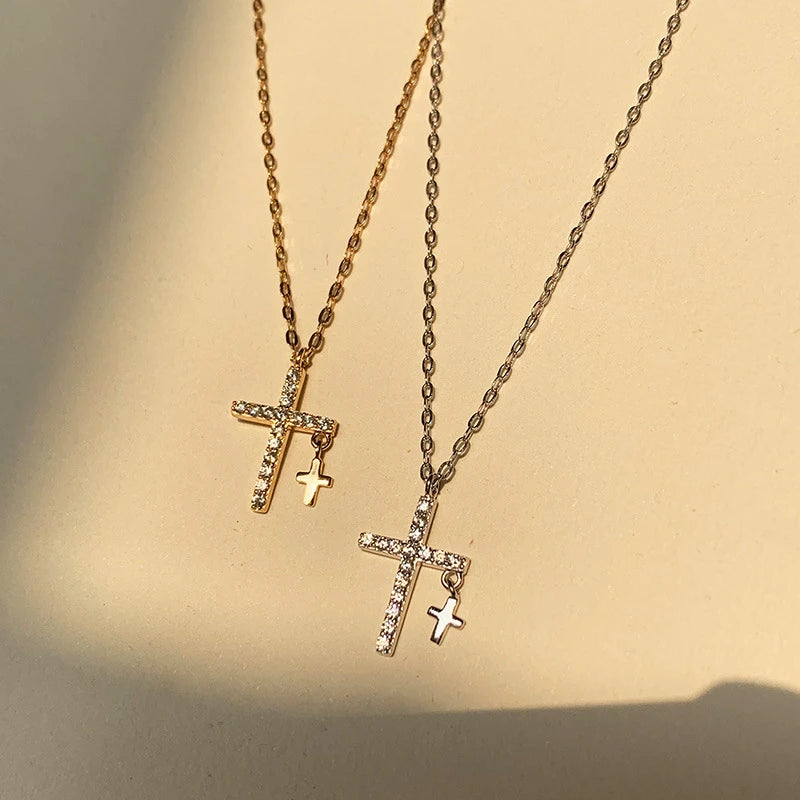 New Creativity Light luxury Zircon Cross Pendant Necklace For Women Gold Silver Color Clavicle Chain Fashion Jewelry Wholesale