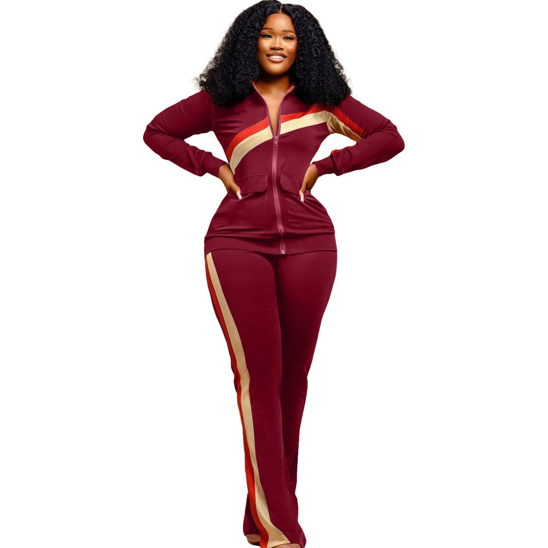 Autumn Winter Fashion Print Two Piece Set Women Casual Sports Style Zipper Top Sweatpants Two Piece Set Women