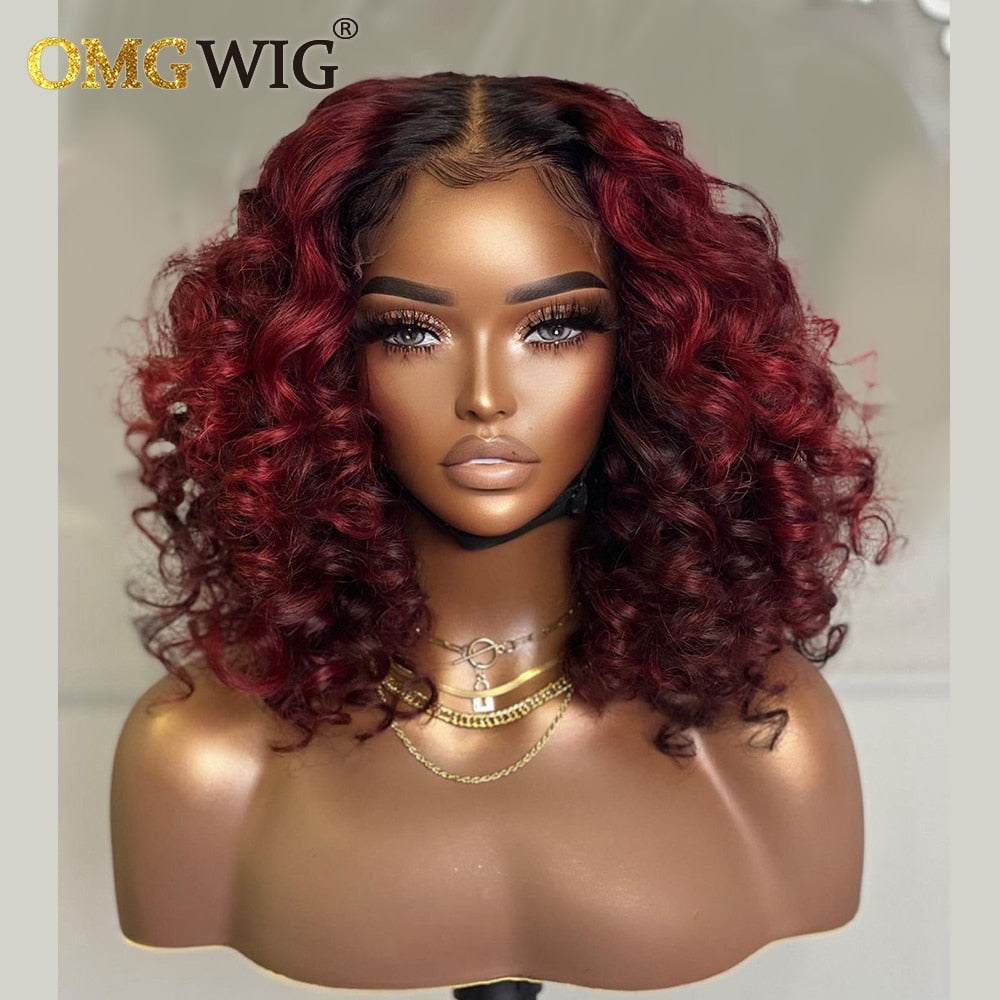 1B99J Body Wave 13x6 Lace Frontal Wig For Black Women Brazilian Remy Human Hair 13x4 Lace Frontal Wig PrePlucked 99J Short Wigs