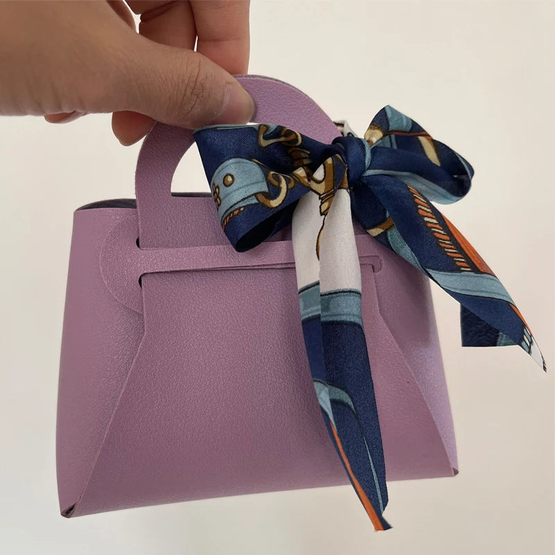 10/20PCS Leather Gift Bags Bow Ribbon Packaging Bag Wedding Favour Distributions Bags Christmas Candy Packaging Box Mini Handbag