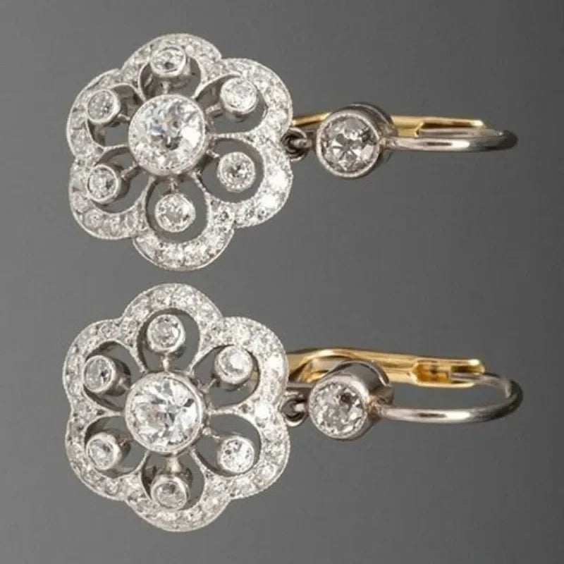 Gorgeous Flower Crystal Wedding Earrings for Women 2023 New Fashion Jewelry Micro Pave White Cubic Zircon Drop Earrings Gifts
