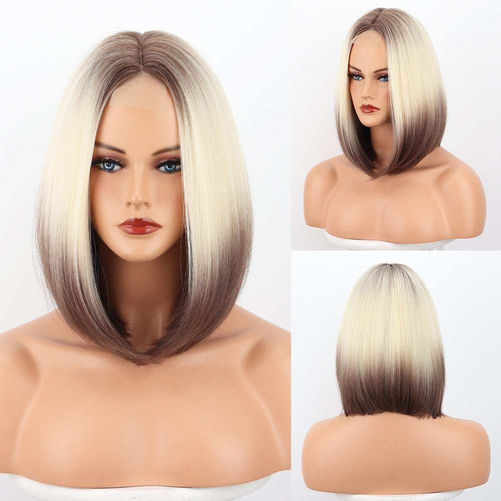 WERD Short Orange Wig Middle Part Blonde Lady Bob Hair Synthetic Heat Resistant Wig Cosplay Wig