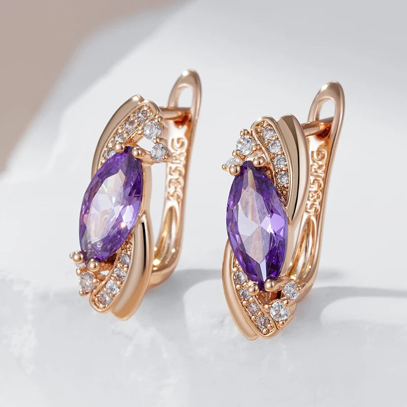 JULYDREAM Smooth Geometric Pointed Purple Zircon Drop Earrings Trendy 585 Golden Vintage Jewelry Women Fashion Accessories