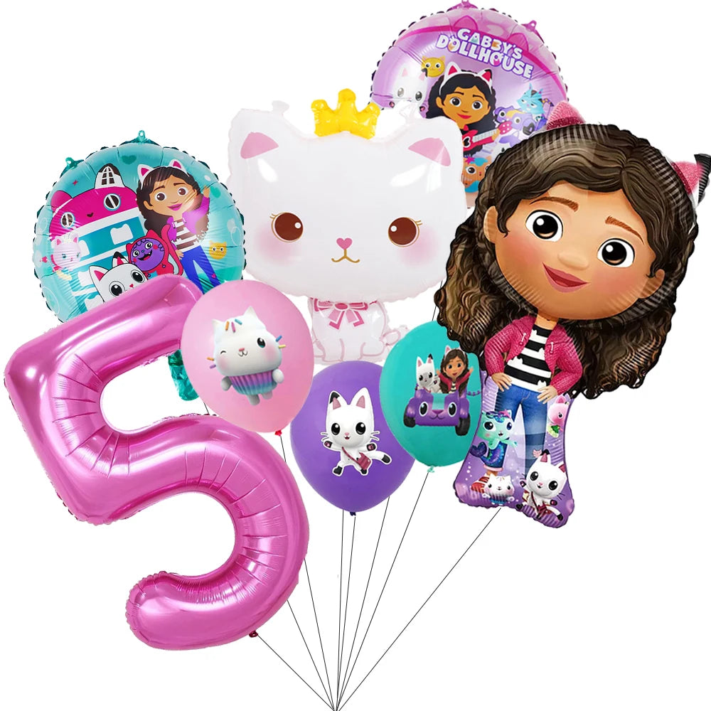 Pink Gabbys Dollhouse Cats Birthday Party Decoration Disposable Tablecloth Cup 3D Doll Balloon For Girls Baby Shower Supplies