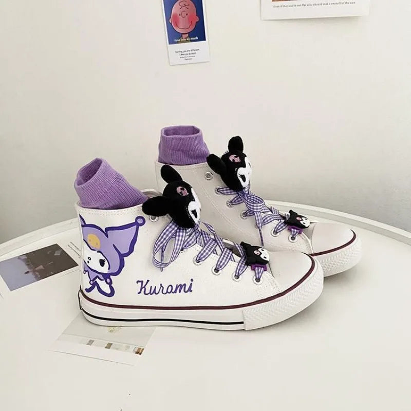 Miniso Anime  Kuromi Children High Top Canvas Shoes Kawaii Cartoon Non-slip Sole Canvas Cartoon Shoes Student Girl Gifts
