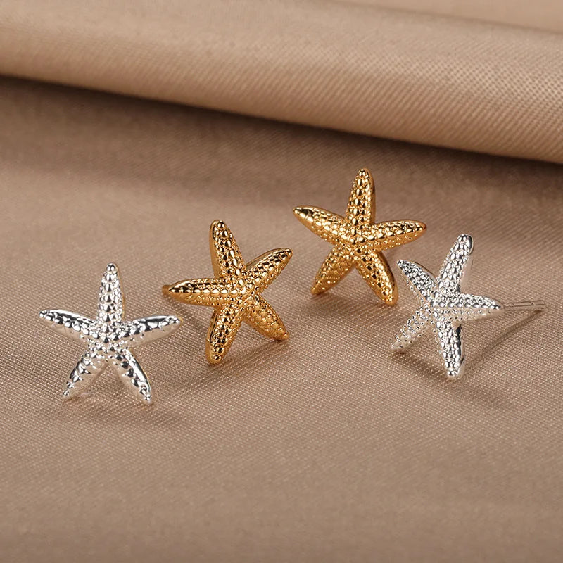Cute Animal Starfish Stud Earrings For Women Men Unisex Silver Gold Color Minimalist Star Ear Studs Daily Party Jewelry Gifts