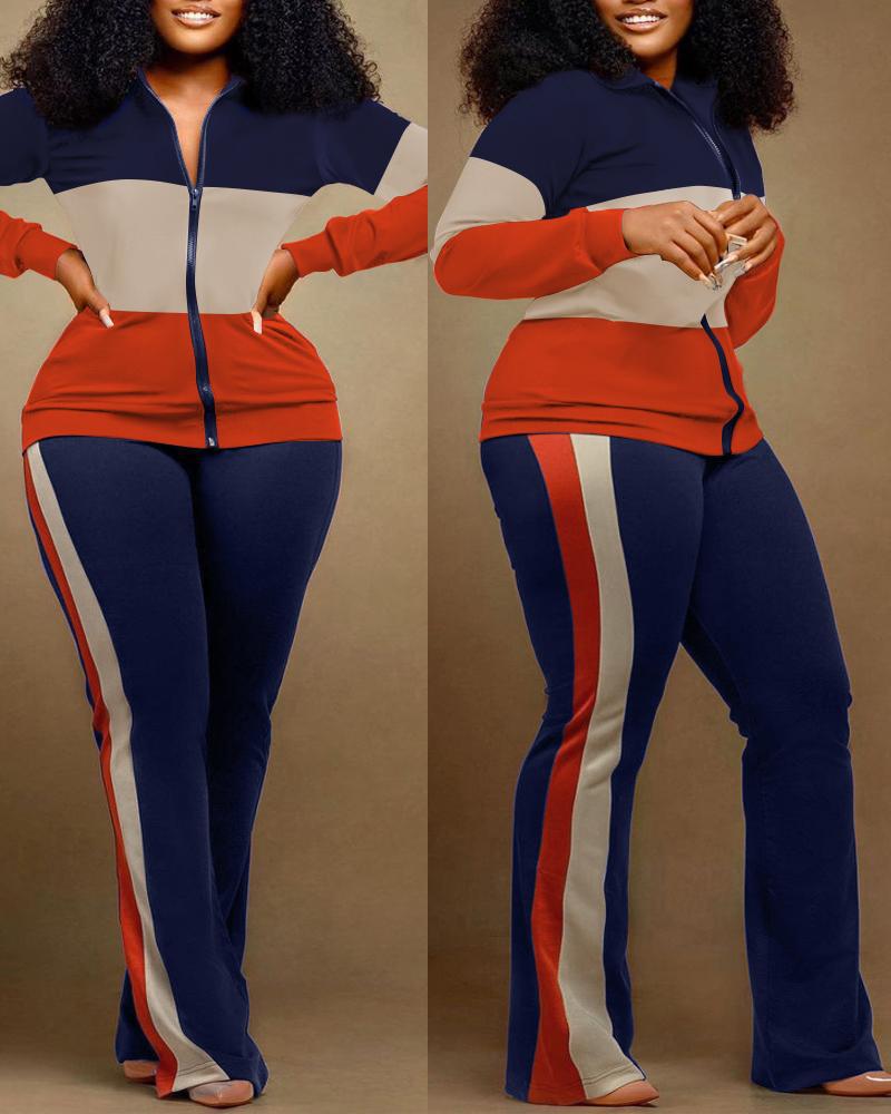 Autumn Winter Fashion Print Two Piece Set Women Casual Sports Style Zipper Top Sweatpants Two Piece Set Women