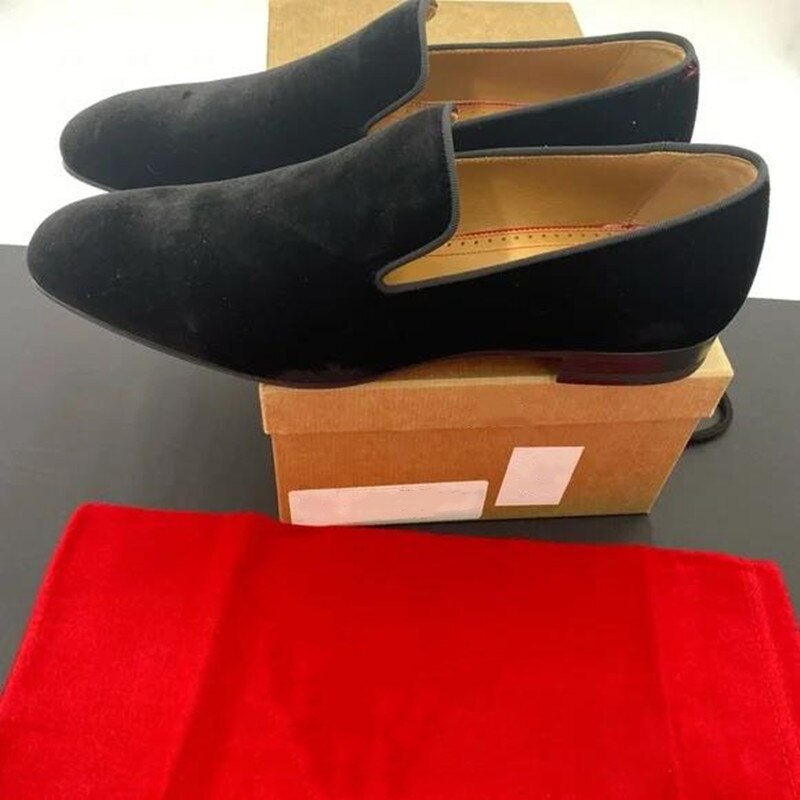 New In Red Sole Loafers for Men Flock Black Breathable Slip-On Party Shoes for Men with Free Shipping Zapatos De Hombre