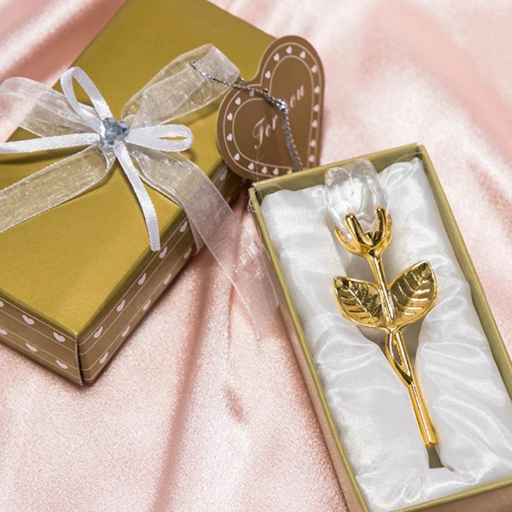 Artificial Rose Wedding Gift Decoration 1set Mothers Day Gift Girlfriend Gift Ornament Crystal Glass Rose Box Party Favor Lot