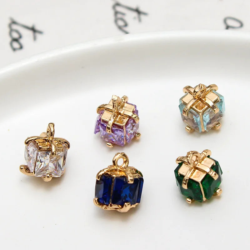 1pcs Copper Inlaid Zircon Crystal Flower Bud Water Drop Square Pendant Diy Jewelry Earrings Necklace Bracelet Handmade Charms
