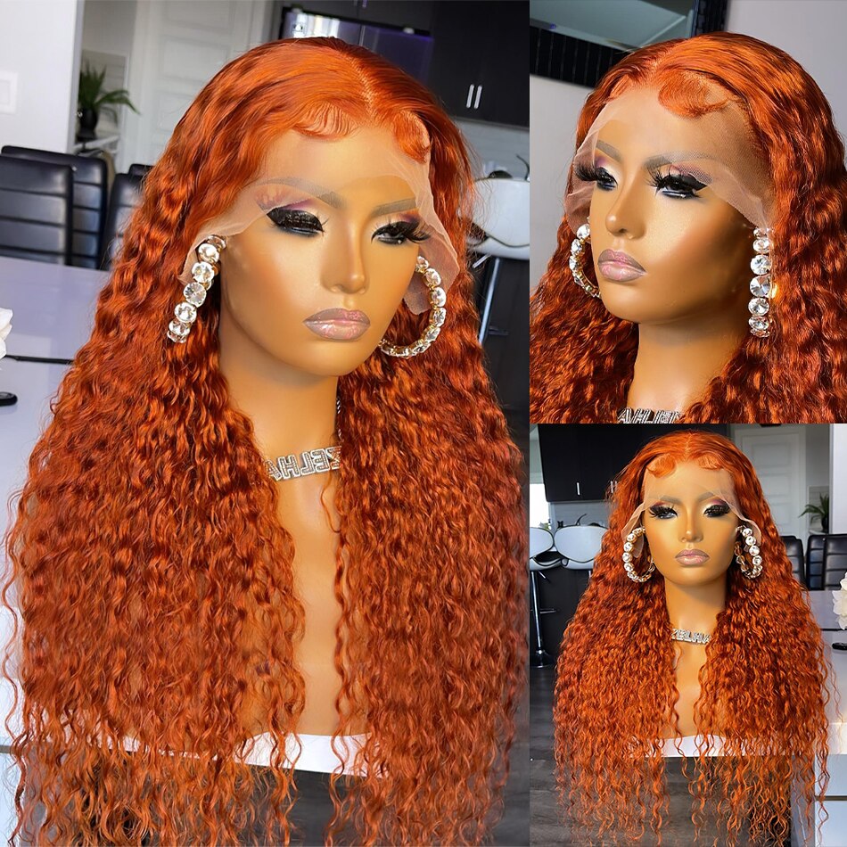 Orange Ginger Lace Front Wig Jerry Curly Human Hair Wig 13x4 Lace Front Human Hair Wigs 180 Density Ginger Curly Wig Closure Wig