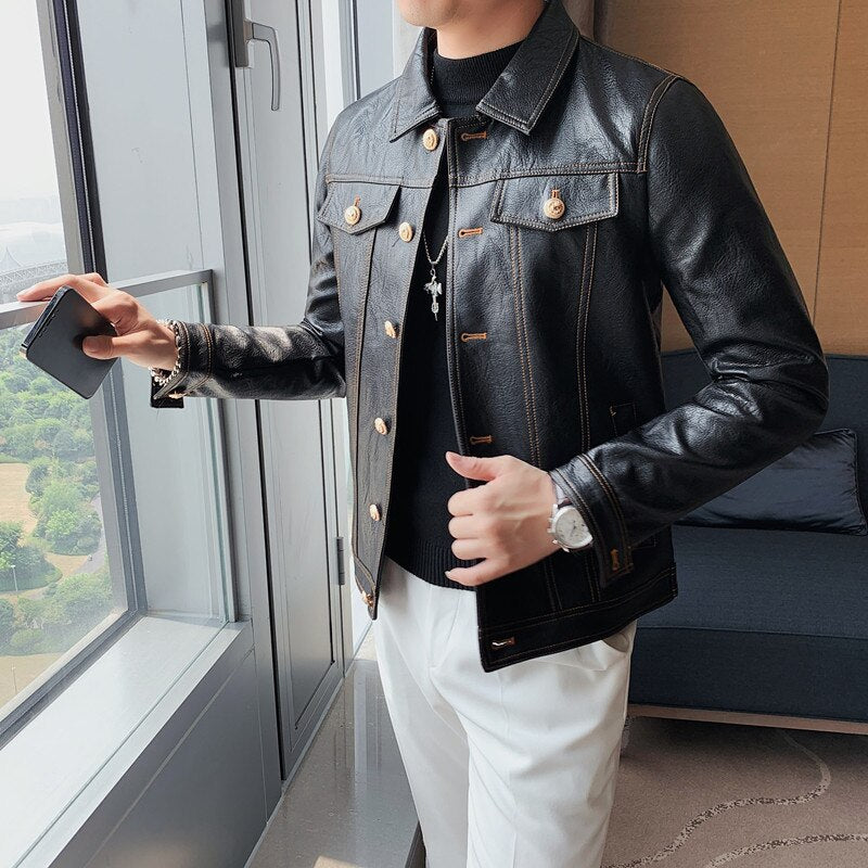 2022 Spring Autumn Black Pu Leather Biker Jacket Men Style Long Sleeve Zipper Leather Coat Fashion Men Clothing Plus Size 3XL