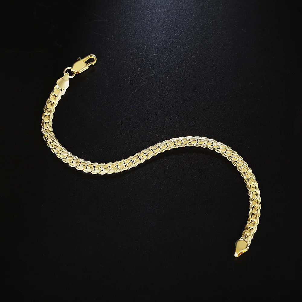 Popular classic 5MM Chain 18K gold fine 925 sterling Silver Bracelet for Women men fashion Wedding Party Holiday gift Jewelry