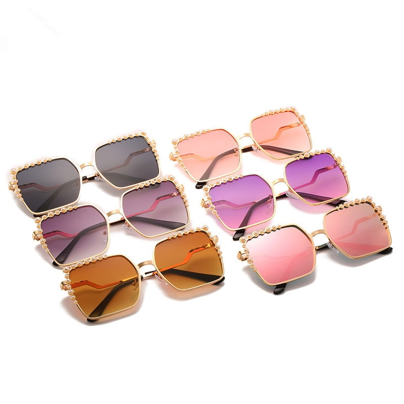 Oversized Square Sun Glasses Ladies 2021 New Luxury Pearl Sunglasses Women Brand Designer Fashion Shades Big Frame Oculos очки