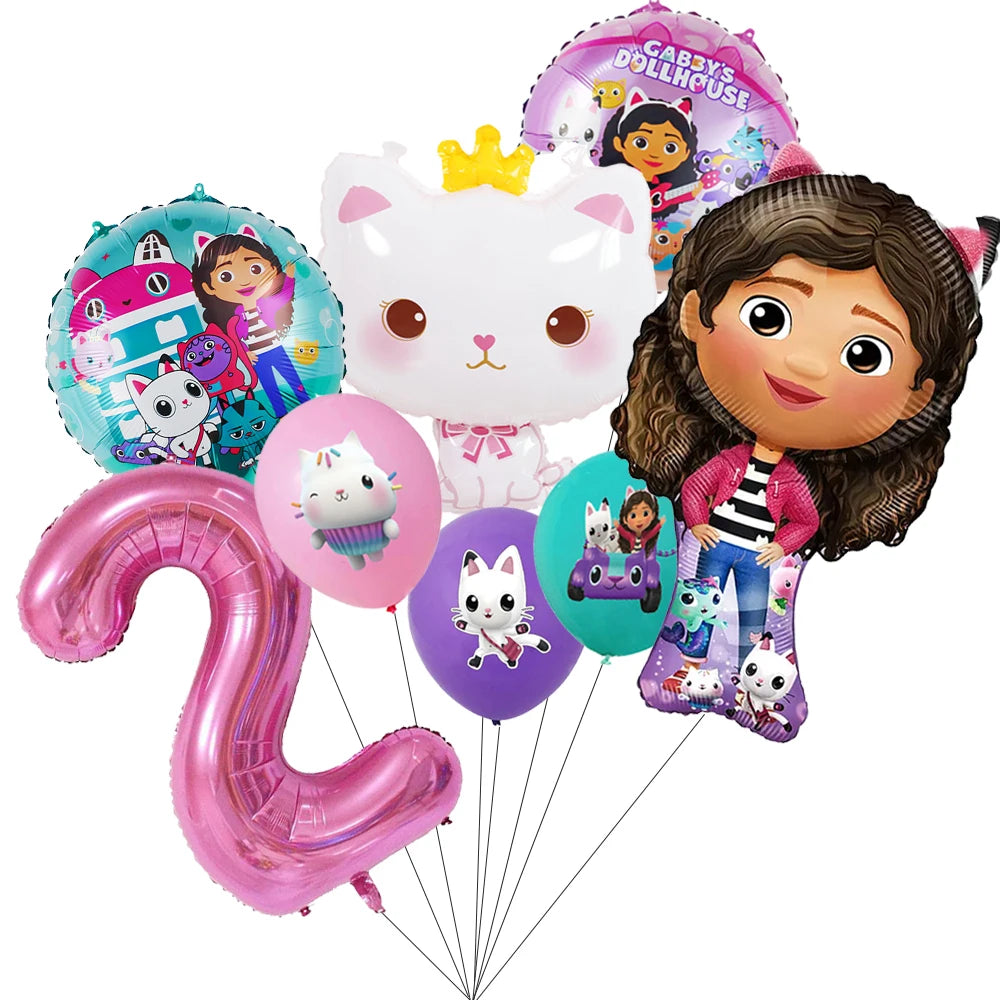 Pink Gabbys Dollhouse Cats Birthday Party Decoration Disposable Tablecloth Cup 3D Doll Balloon For Girls Baby Shower Supplies