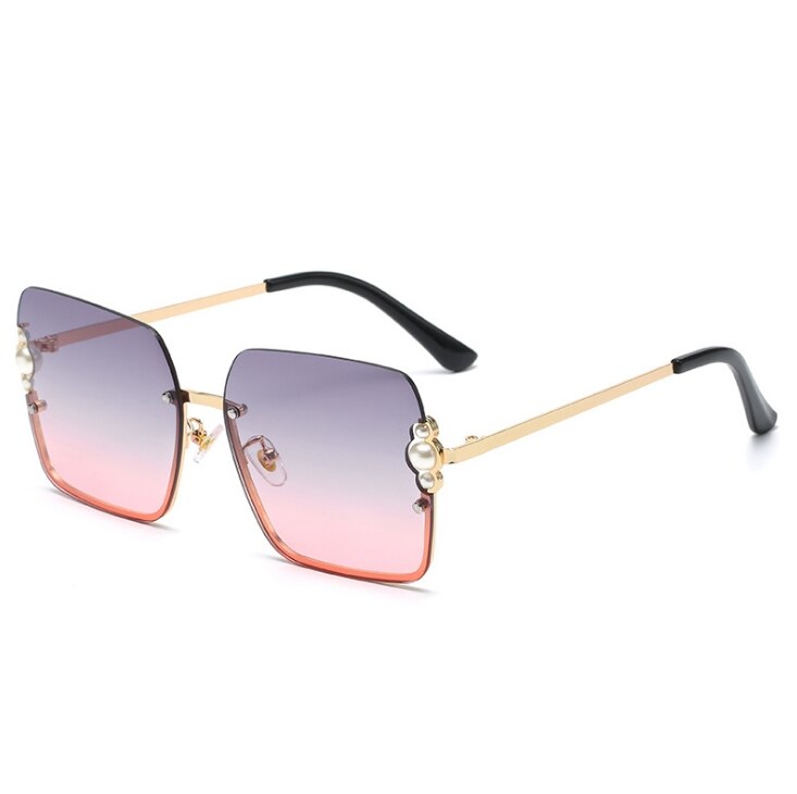 Half Frame Luxury Women Brand Sunglasses Pearl Square Fashion Shades UV400 Vintage Glasses