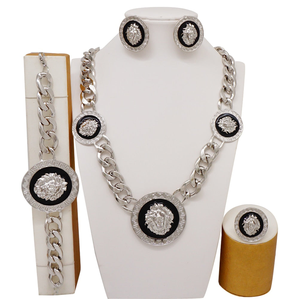 Dubai African Gold Color Jewelry Set For Women Wedding Bridal Long Necklace Ethiopia Necklace Earrings Bracelet Ring Jewellery