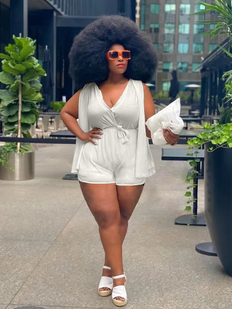 Plus Size Women Clothing Summer Transparent Sexy One Piece Outfits Jumpsuit Shorts Elegant Jumpsuit Wholesale Bulk Dropshipping