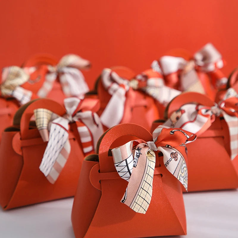 10/20PCS Leather Gift Bags Bow Ribbon Packaging Bag Wedding Favour Distributions Bags Christmas Candy Packaging Box Mini Handbag