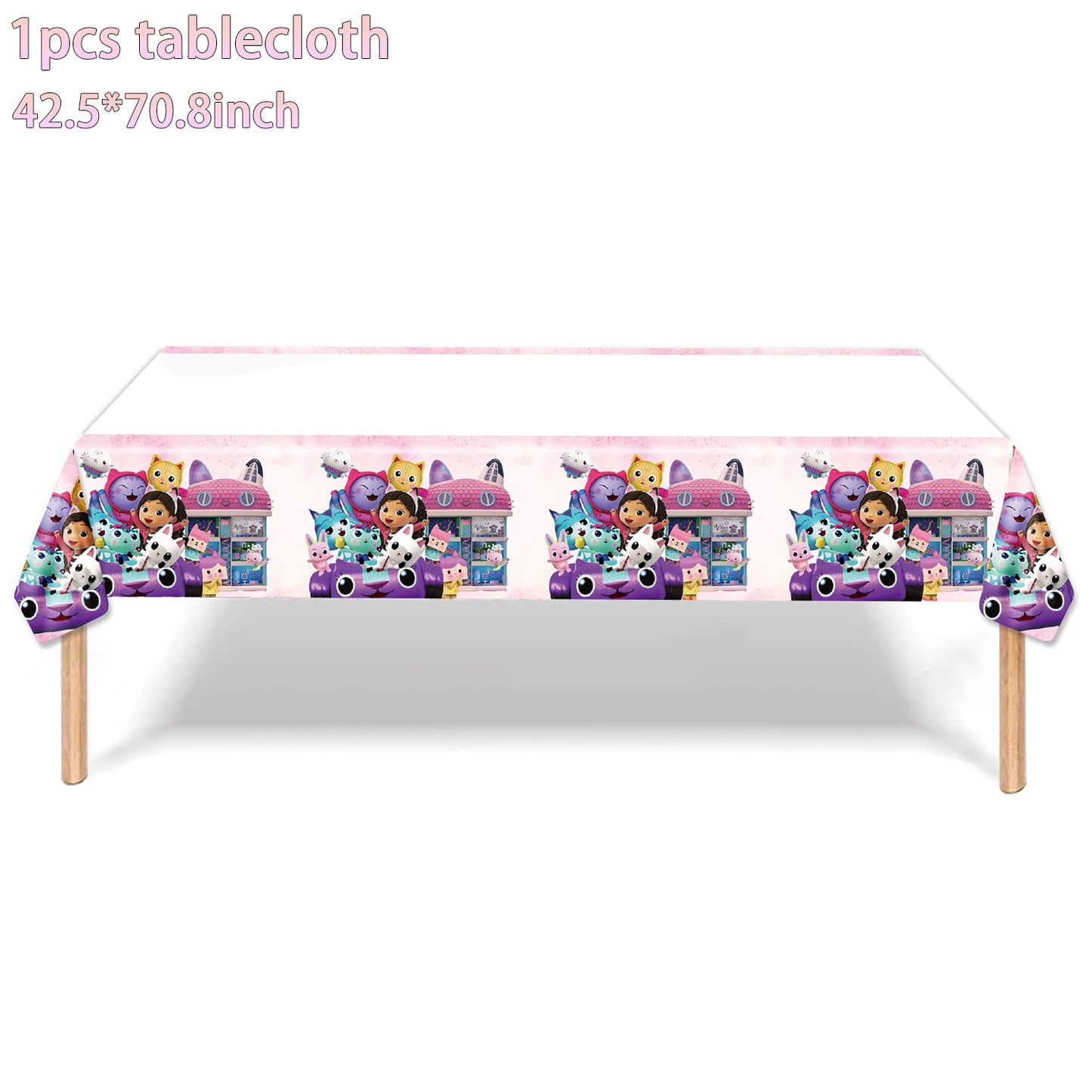 Pink Gabbys Dollhouse Cats Birthday Party Decoration Disposable Tablecloth Cup 3D Doll Balloon For Girls Baby Shower Supplies