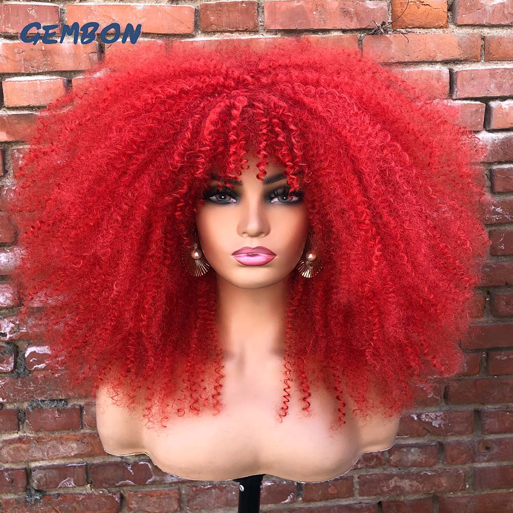 Short Hair Afro Kinky Curly Wig For Black Women Cosplay Blonde Synthetic Natural Red Wigs African Ombre HighTemperature Glueless