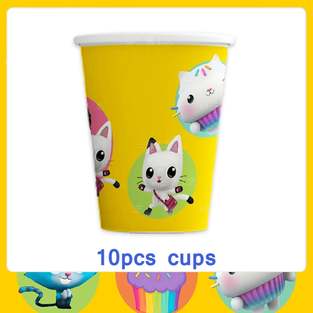 Pink Gabbys Dollhouse Cats Birthday Party Decoration Disposable Tablecloth Cup 3D Doll Balloon For Girls Baby Shower Supplies
