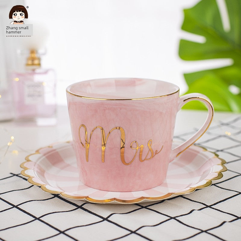Large Capacity Mug Ceramic Cup Creative Marble Pattern Couple's Cups Romantic Birthday Gift Free Spoon
