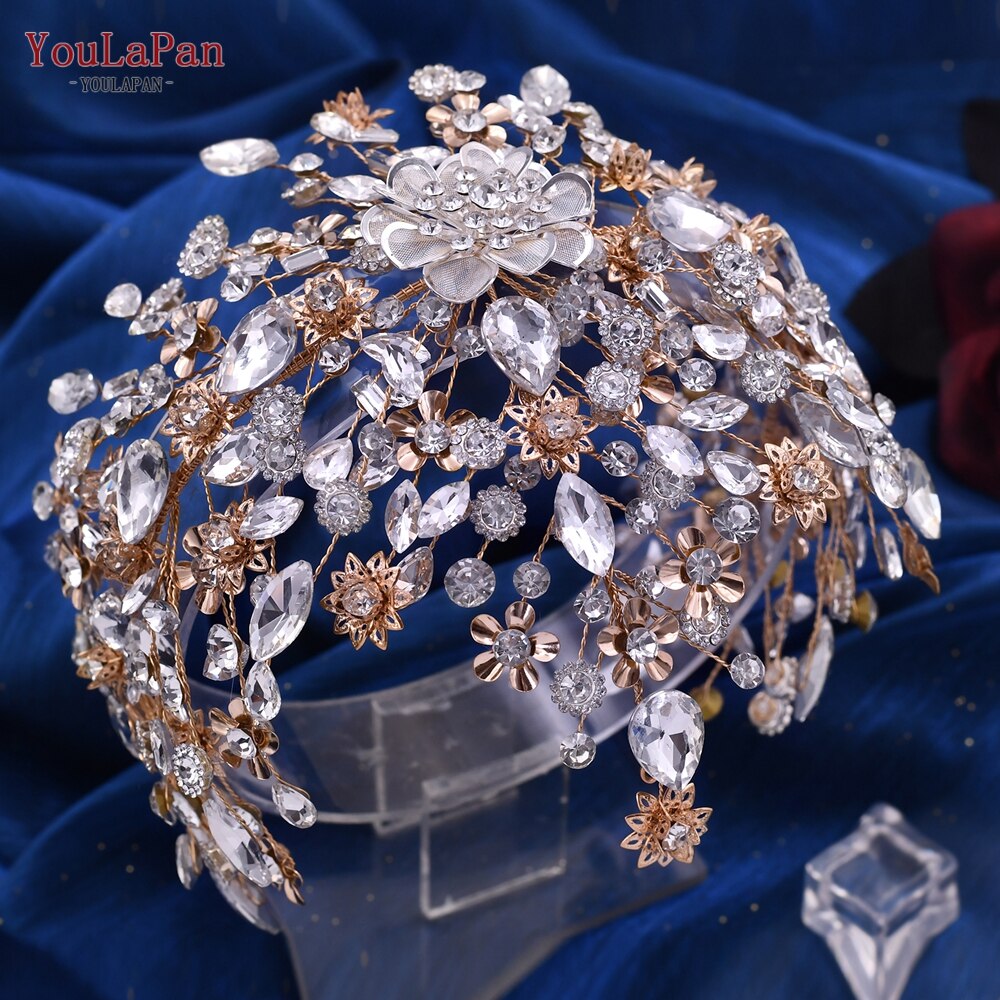 YouLaPan HP456 Fashion Bridal Hair Accessories Alloy Flower Wedding Crown Forehead Jewelry for Wedding Pageant Brides Headband