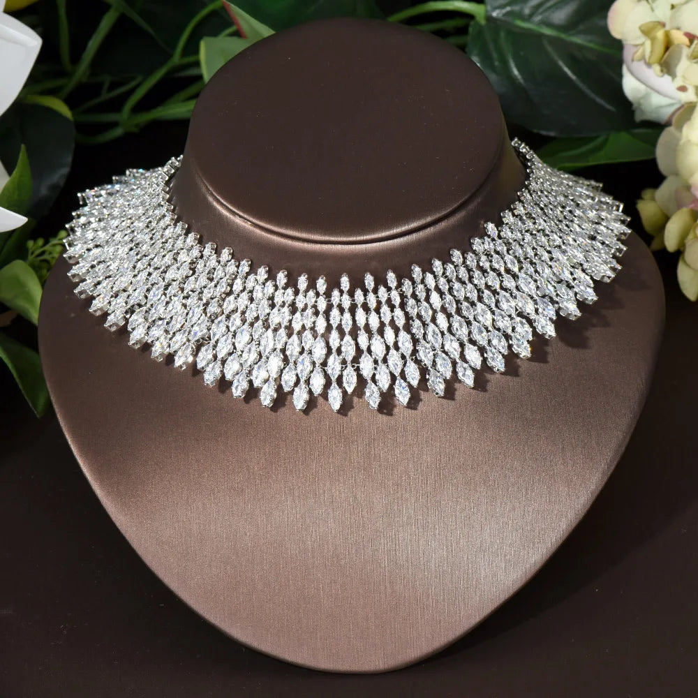 HIBRIDE Elegant Cubic Zirconia Choker Design 4PCS Necklace And Earring Sets For Women Bridal Jewelry Set Nigeria Wedding N-45