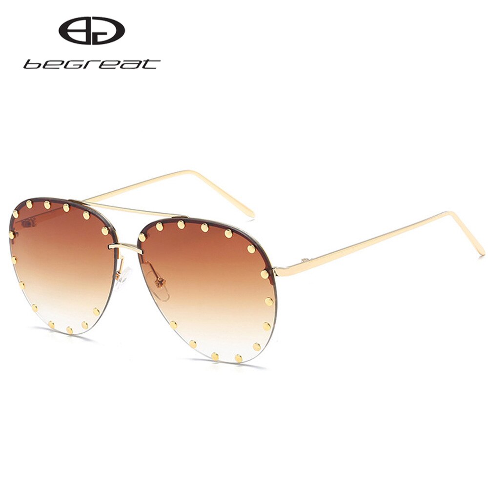 BEGREAT Ladies Metal Rivet Pilot Sunglasses Women Luxury Personality Glasses Cool Eyewear Shades очки солнечные женские UV400