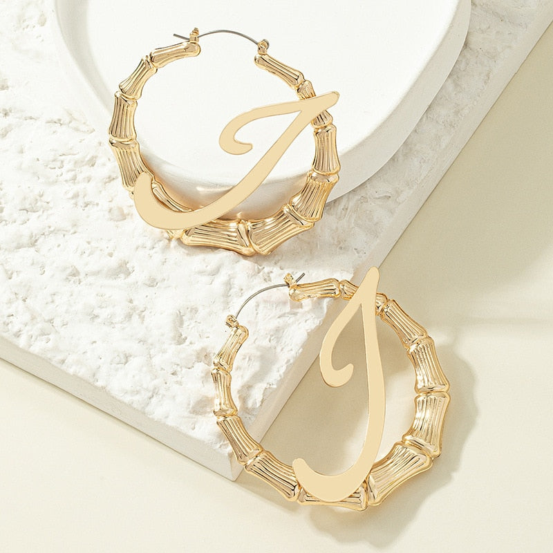GSOLD Punk Rock A-Z Initial Bamboo Earrings For Women Party Hip-Hop Sexy Jewelry Letter Statement Large Circle Hoop Earring
