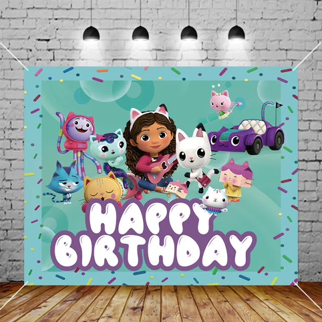 Pink Gabbys Dollhouse Cats Birthday Party Decoration Disposable Tablecloth Cup 3D Doll Balloon For Girls Baby Shower Supplies